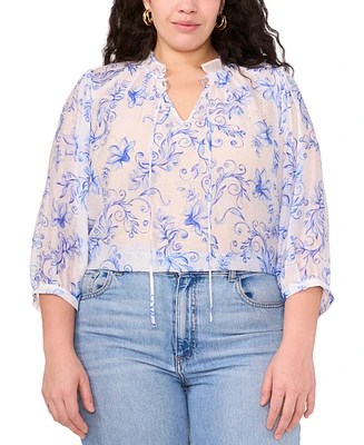 Vince Camuto Plus Split-Tie-Neck 3/4-Sleeve Blouse
