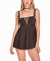 Hauty Women's 1PC Babydoll Lingerie with Twill Straps and Working Silver Buckles