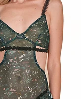 Hauty Women's 1PC Flutter Hip Floral Mesh V-Neck Bodysuit Lingerie