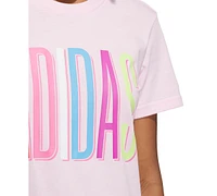 adidas Women's Cotton Multi-Color Logo Crewneck T-Shirt
