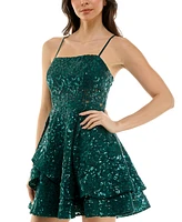 Emerald Sundae Juniors' Sequined Square-Neck Dress