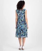 Connected Petite Printed Mesh Sleeveless Midi Dress