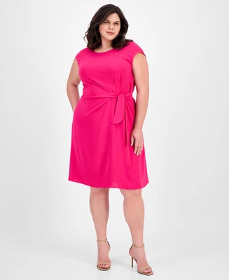 Connected Plus Side-Tie Cap-Sleeve Sheath Dress