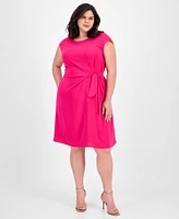 Connected Plus Side-Tie Cap-Sleeve Sheath Dress