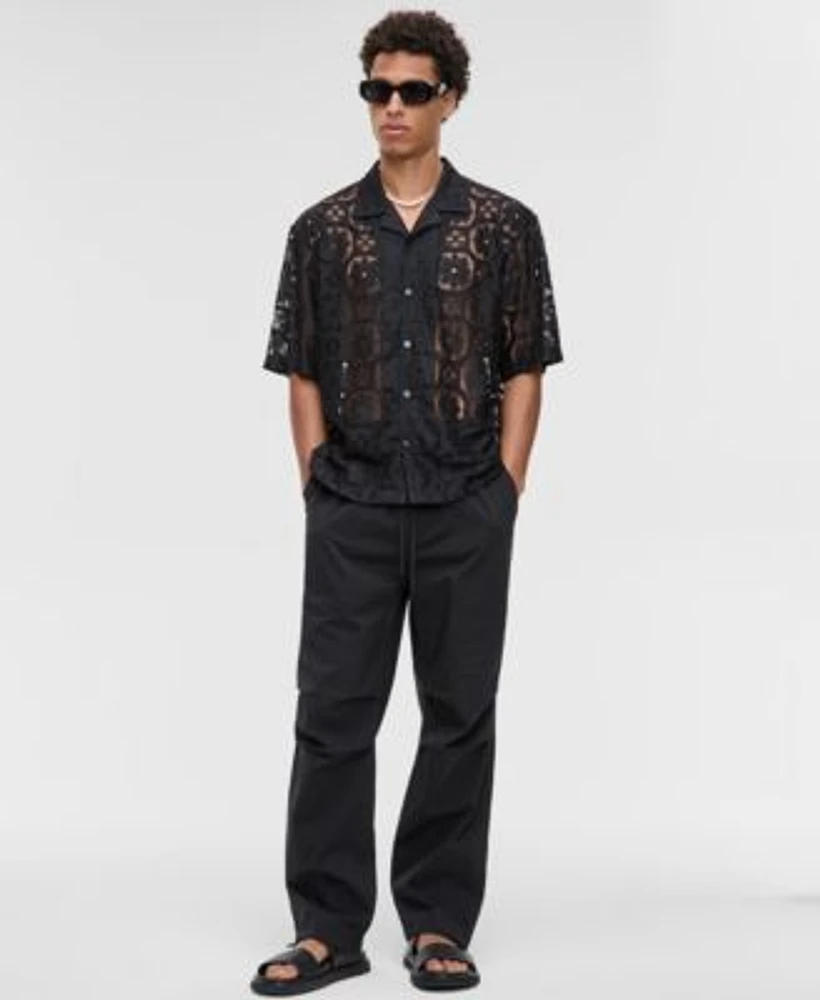 Mode Of One Mens Relaxed Fit Textured Geometric Lace Button Down Camp Shirt Regular Fit Stretch Ripstop Parachute Pants Exclusively At Macys