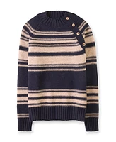 Celtic & Co. Women's Pure Wool Stripe Button Neck Sweater