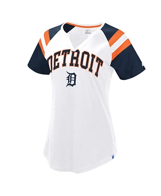 Starter Women's White/Navy Detroit Tigers Game On Notch Neck Raglan T-Shirt