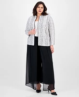 Alex Evenings Plus Drizzle-Printed Zip Evening Jacket