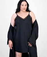I.n.c. International Concepts Plus Lace-Trim Satin Chemise, Exclusively at Macy's