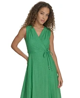 Calvin Klein Women's Faux-Wrap Sleeveless Midi Dress