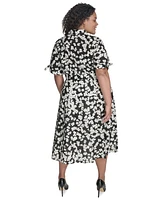 Calvin Klein Plus Cotton Floral Tie-Cuff Shirtdress