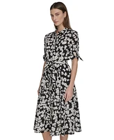 Calvin Klein Women's Cotton Floral Tie-Cuff Shirtdress