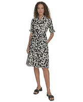Calvin Klein Petite Cotton Floral Tie-Cuff Shirtdress