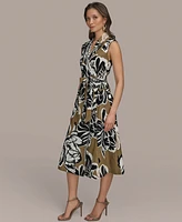 Donna Karan New York Women's Printed Linen-Blend Faux-Wrap Dress
