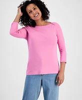 Style & Co Women's Pima Cotton 3/4-Sleeve Boat-Neck Top, Created for Macy's