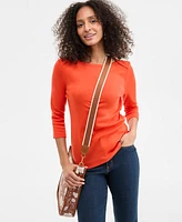 Style & Co Women's Pima Cotton 3/4-Sleeve Boat-Neck Top, Regular Petite, Created for Macy's