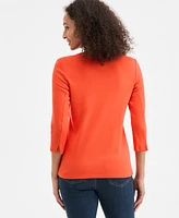 Style & Co Women's Pima Cotton 3/4-Sleeve Boat-Neck Top, Regular Petite, Created for Macy's
