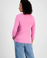 Style & Co Women's Pima Cotton 3/4-Sleeve Boat-Neck Top, Created for Macy's