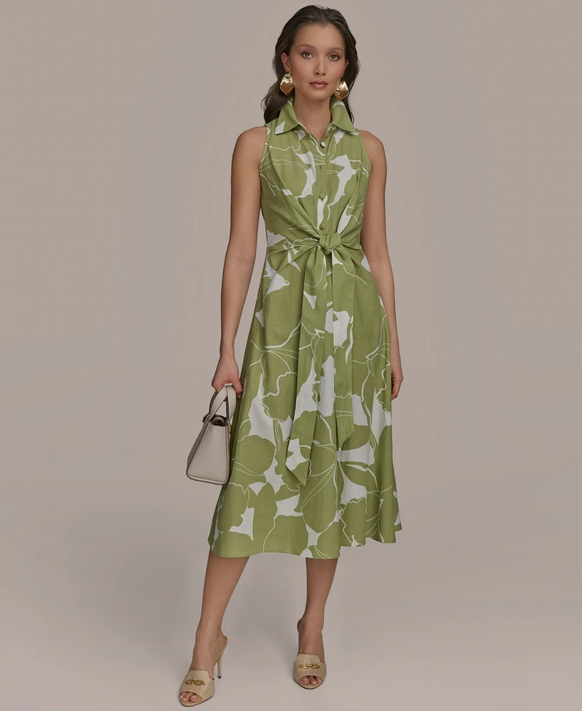 Donna Karan New York Women's Printed Linen-Blend Shirtdress