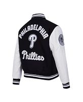 Pro Standard Women's Black Philadelphia Phillies Rib Wool Full-Zip Varsity Jacket