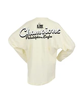 Fanatics Women's Cream Philadelphia Eagles Super Bowl Lix Champions Sparkle Spirit Jersey Oversized Long Sleeve T-Shirt