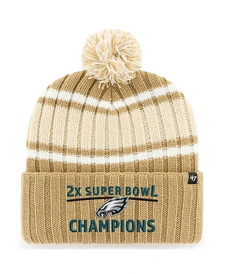 '47 Brand Men's Khaki Philadelphia Eagles Two-Time Super Bowl Champions Plateau Cuffed with Pom Knit Hat