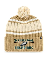 '47 Brand Men's Khaki Philadelphia Eagles Two-Time Super Bowl Champions Plateau Cuffed with Pom Knit Hat