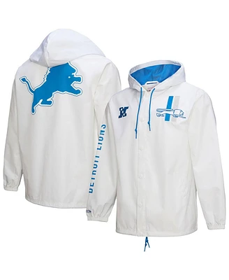 Mitchell & Ness Men's White Detroit Lions Vintage Logo Coaches Full-Snap Hoodie Jacket