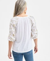 Style & Co Women's Embroidered 3/4-Sleeve V-Neck Top, Exclusively at Macy's