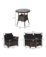 Gymax 4PCS Rattan Outdoor Patio Furniture Set Sectional Sofa Set w/ Cushions