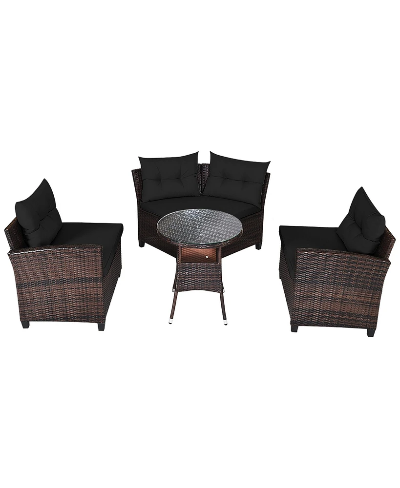 Gymax 4PCS Rattan Outdoor Patio Furniture Set Sectional Sofa Set w/ Cushions