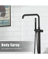 Floor Mount Bathtub Faucet Freestanding Tub Filler Standing High Flow Shower Faucets Shower Mixer Taps, Swivel Gooseneck Spout with Cylinder Handheld