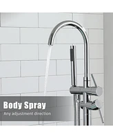 Freestanding Bathtub Faucet Floor Mount Tub Filler Faucet with Handheld Shower 360° Swivel Bathtub Faucet Set with Stainless Steel Water Supply P