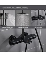 Thermostatic rain shower faucet Exposed Wall Mount Handheld Shower Set, Matte Black