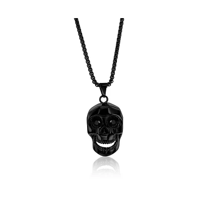 Stainless Steel Skull Necklace, Black Cz Eyes