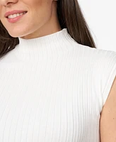 Cable & Gauge Women's Ribbed Mock Neck Cap Sleeve Sweater