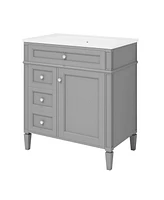 30" Modern Bathroom Vanity: Single Sink, 2 Drawers, Tip-out