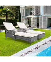2 Pcs Outdoor Chaise Lounge Chair Patio Recliner with 6-Level Backrest Cushion