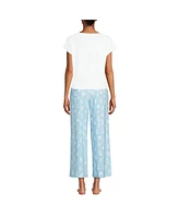 Lands' End Petite Knit 2 Piece Pajama Set - Dolman Cap Sleeve Tee and Crop Pants