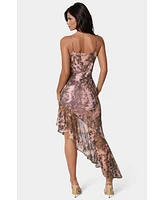 Bebe Women's Cascade High Low Mesh Dress
