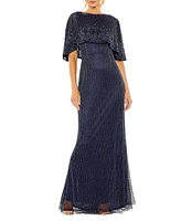 Mac Duggal Women's High Neck Column Gown With Embellished Cape