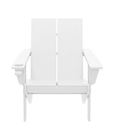 Outdoor Hdpe Modern Adirondack Chair with Cup Holder (Set of 2)