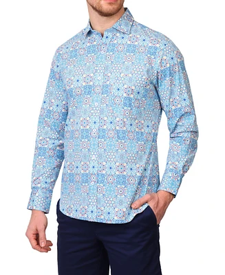 Tailorbyrd Men's Mediterranean Mosaic Print Long Sleeve Shirt