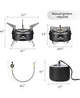 Naturehike Camping Gas Stove for Igt Table, Portable Isobutane Stove with Storage Bag & Foldable Brackets, 3 Burners Camp Stove for Outdoor Car Campin