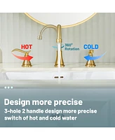 2 Handle Bathroom Faucet 3 Hole Sink with Pop-up Drain Lavatory Assembly Vanity Faucets, Brushed Gold