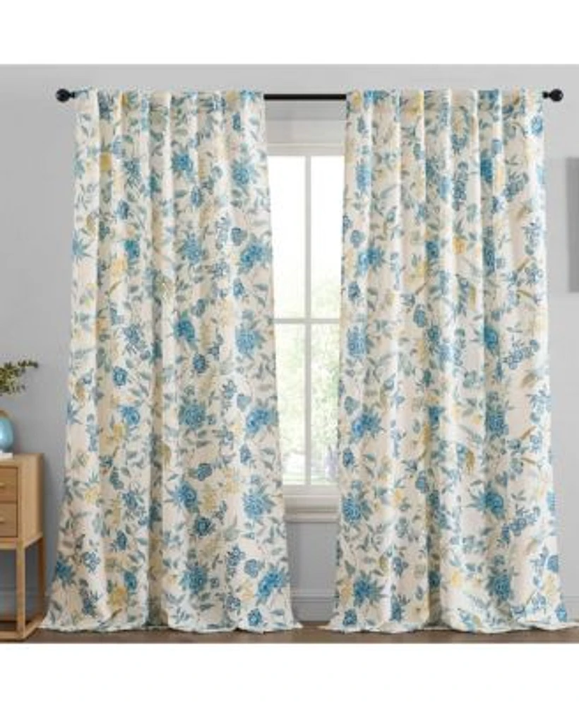 Hlc.Me Scarlet Floral Birds Patterned Window Back Tab Rod Pocket Curtains Bedroom Light Blocking Darkening Window Panels Set Of 2 Grey 52 W X 96 L