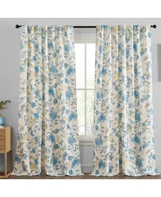 Hlc.Me Scarlet Floral Birds Patterned Window Back Tab Rod Pocket Curtains Bedroom Light Blocking Darkening Window Panels Set Of 2 Grey 52 W X 96 L