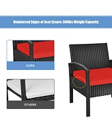 Gymax 3 Piece Outdoor Rattan Conversation Furniture Set w/ Cushion & Storage Table