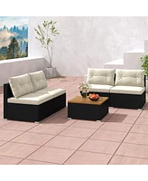 Gymax 5 Pcs Rattan Sofa Set Outdoor Wicker Furniture Set w/ Back Cushions & Square Coffee Table