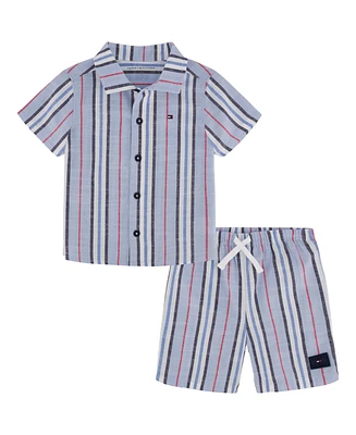 Tommy Hilfiger Baby Boys 2-Piece Striped Gauze Cabana Shirt and Shorts Set